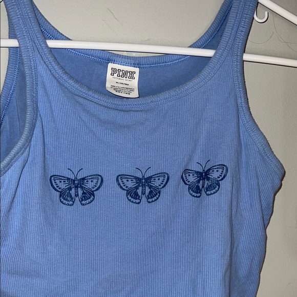 PINK Victoria's Secret Light Blue Butterfly Ribbed Crop Tank - Picture 4 of 4